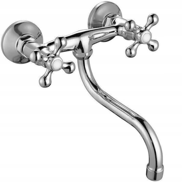 Robinetterie de lavabo chromée avec bec pivotant rétro mural
