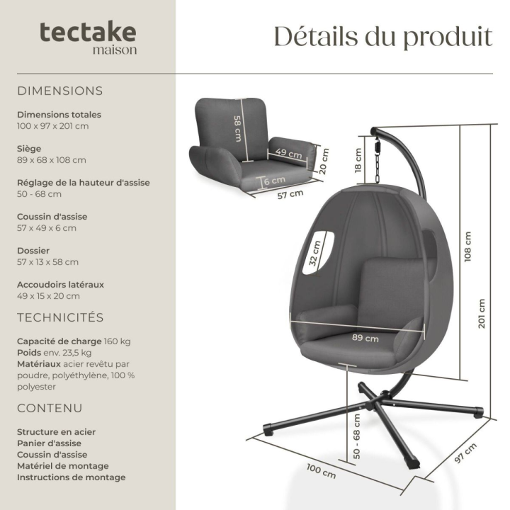 Fauteuil suspendu ANITA