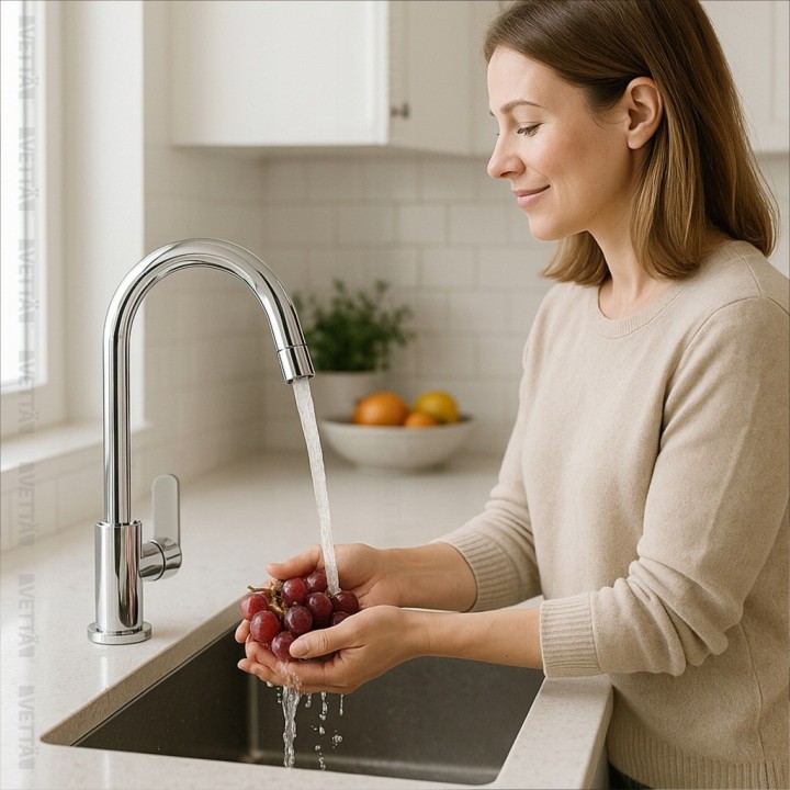 Robinet de cuisine haut à bec pivotant pour lavabo classique