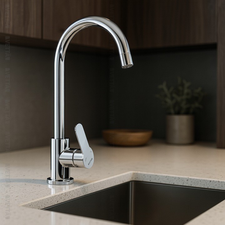 Robinet de cuisine haut à bec pivotant pour lavabo classique
