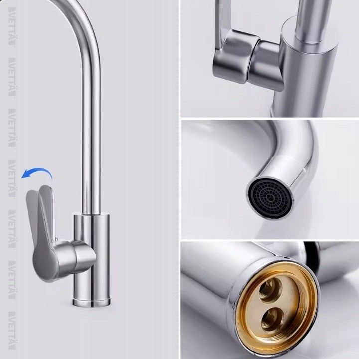 Robinet de cuisine haut à bec pivotant pour lavabo classique
