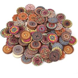 Lot de 100 boutons en bois pour travaux manuels, assortiment de boutons ronds vintage en forme de fleurs en bois pour couture, l