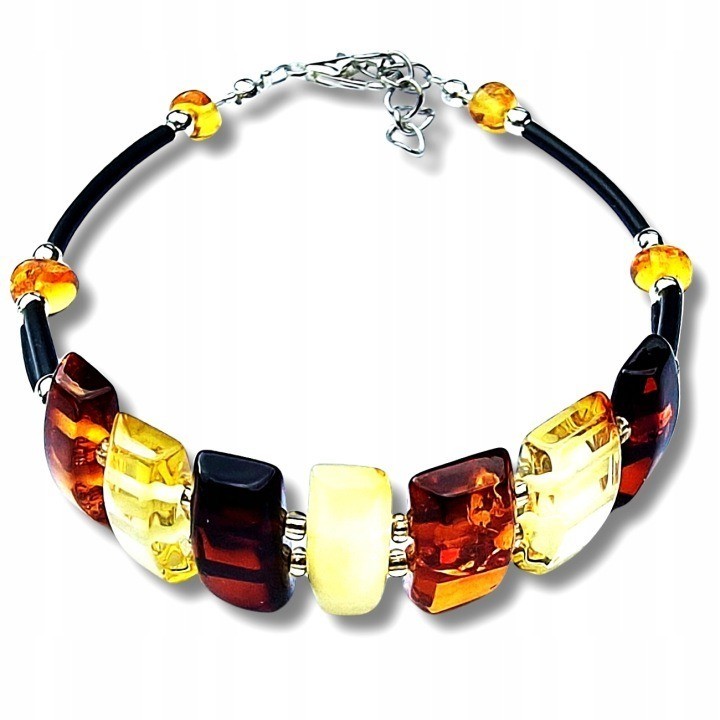 Bracelet en argent avec ambre, idéal comme cadeau. Acier plaqué argent + cadeau offert.