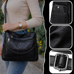SAC À BANDOULIÈRE EN CUIR NOIR POUR FEMME, SAC ÉLÉGANT ET SPACIEUX