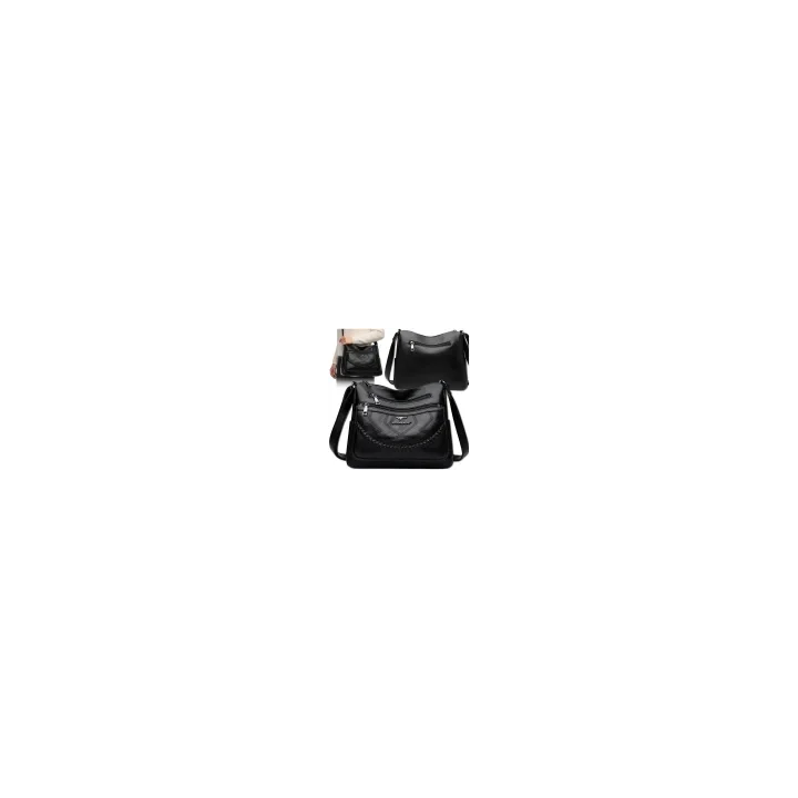 SAC À BANDOULIÈRE EN CUIR NOIR POUR FEMME, SAC ÉLÉGANT ET SPACIEUX