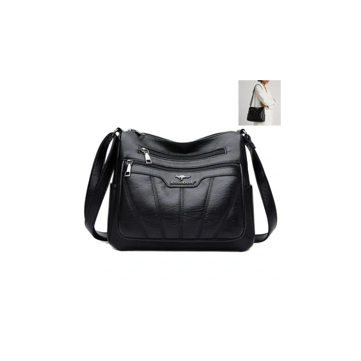 SAC À BANDOULIÈRE EN CUIR NOIR POUR FEMME, SAC ÉLÉGANT ET SPACIEUX