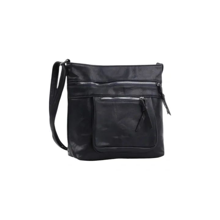SAC À BANDOULIÈRE EN CUIR NOIR POUR FEMME, SAC ÉLÉGANT ET SPACIEUX