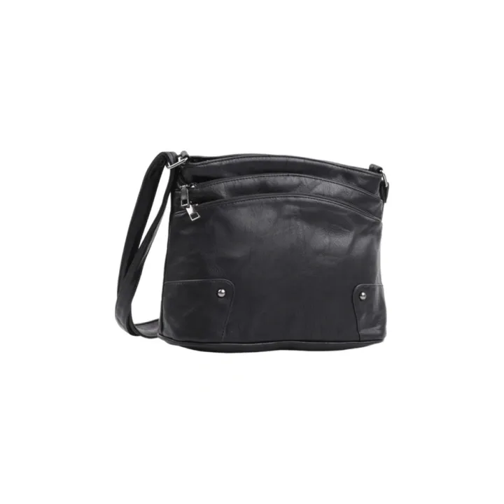SAC À BANDOULIÈRE EN CUIR NOIR POUR FEMME, SAC ÉLÉGANT ET SPACIEUX