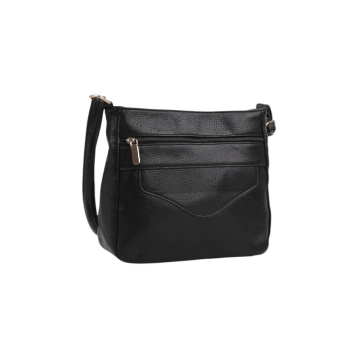SAC À BANDOULIÈRE EN CUIR NOIR POUR FEMME, SAC ÉLÉGANT ET SPACIEUX