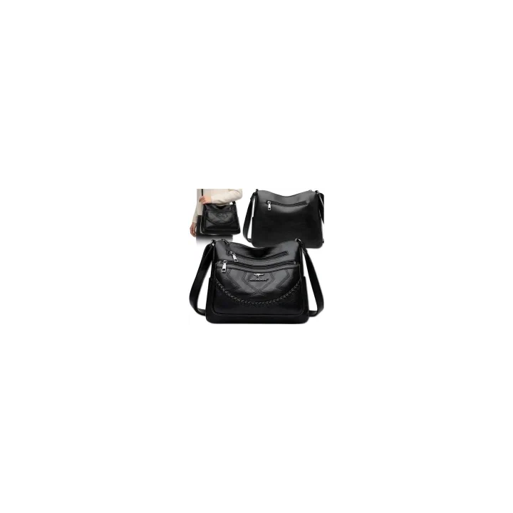 SAC À BANDOULIÈRE EN CUIR NOIR POUR FEMME, SAC ÉLÉGANT ET SPACIEUX