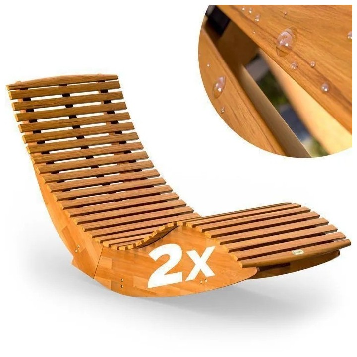 Set de 2x Chaise Longue CASARIA® à Bascule pliable en Bois d'acacia certifié FSC Transat Ergonomique Bain de Soleil