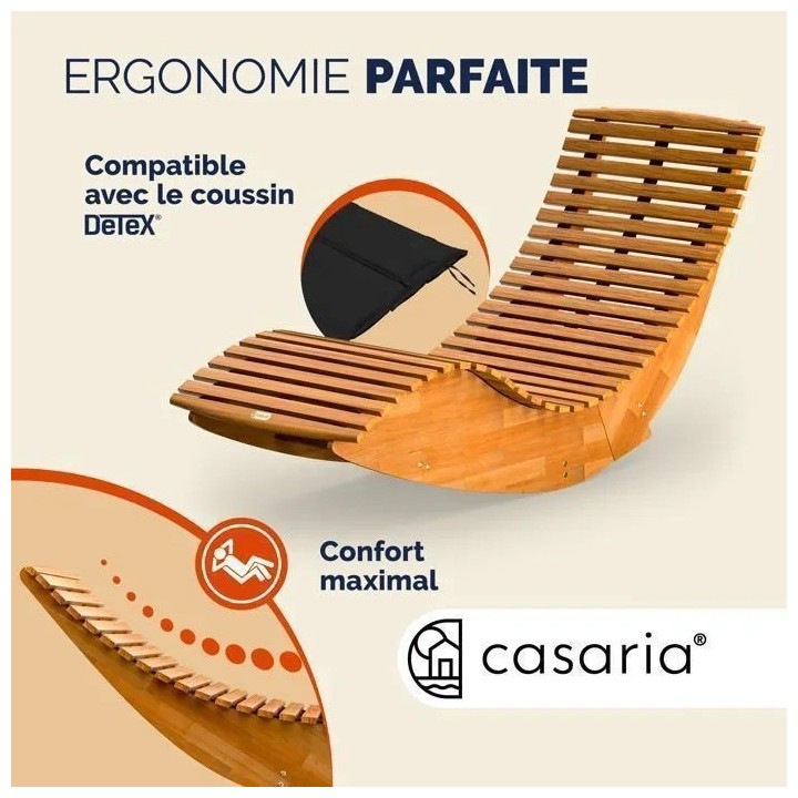 Set de 2x Chaise Longue CASARIA® à Bascule pliable en Bois d'acacia certifié FSC Transat Ergonomique Bain de Soleil
