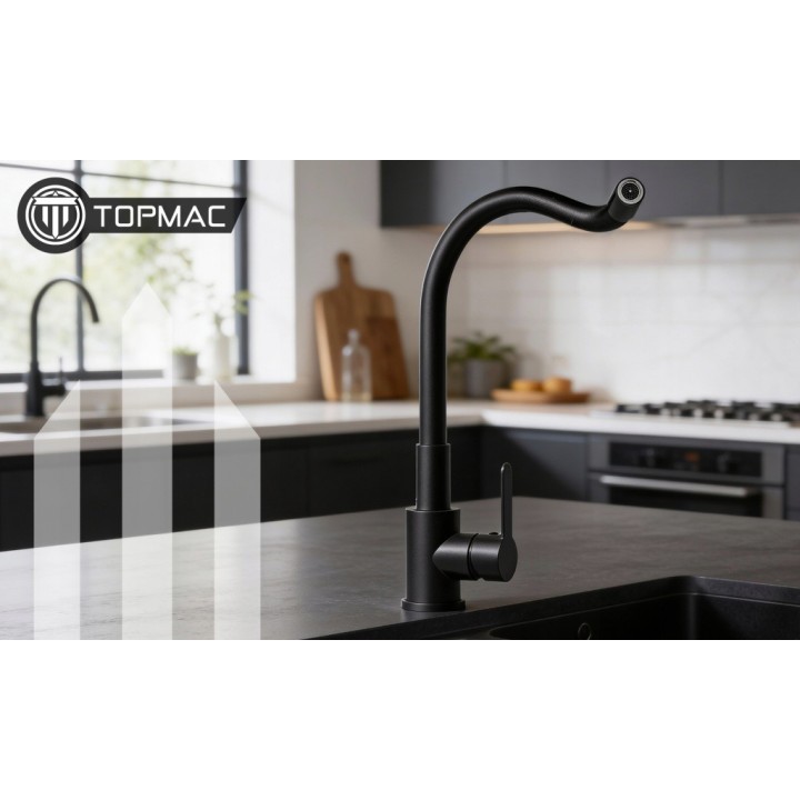 Robinet de cuisine flexible noir pour évier sur pied, pivotant à 360°