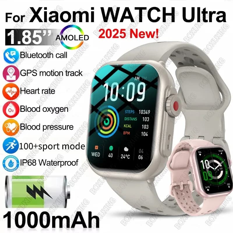 2025 nouveau pour Xiaomi montre intelligente hommes femmes 1.85 pouces HD AMOLED plein écran tactile IP68 étanche Bluetooth appel SmartWatch homme