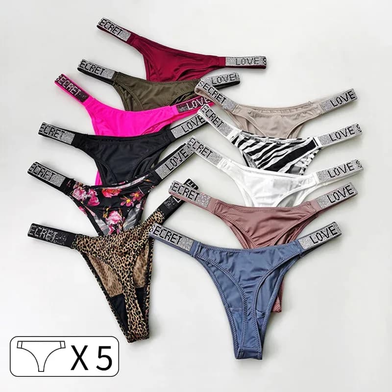 5 pièces taille basse Sexy culottes femmes tongs strass lettre diamants string sport string Shorts slips t-back taille S-XL