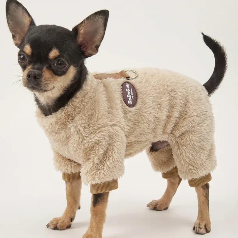 Combinaison d'hiver pour chiens, vêtements chauds pour animaux de compagnie à quatre pattes, combinaison en duvet pour petits chiens, costume en flanelle doux pour chihuahua, pug