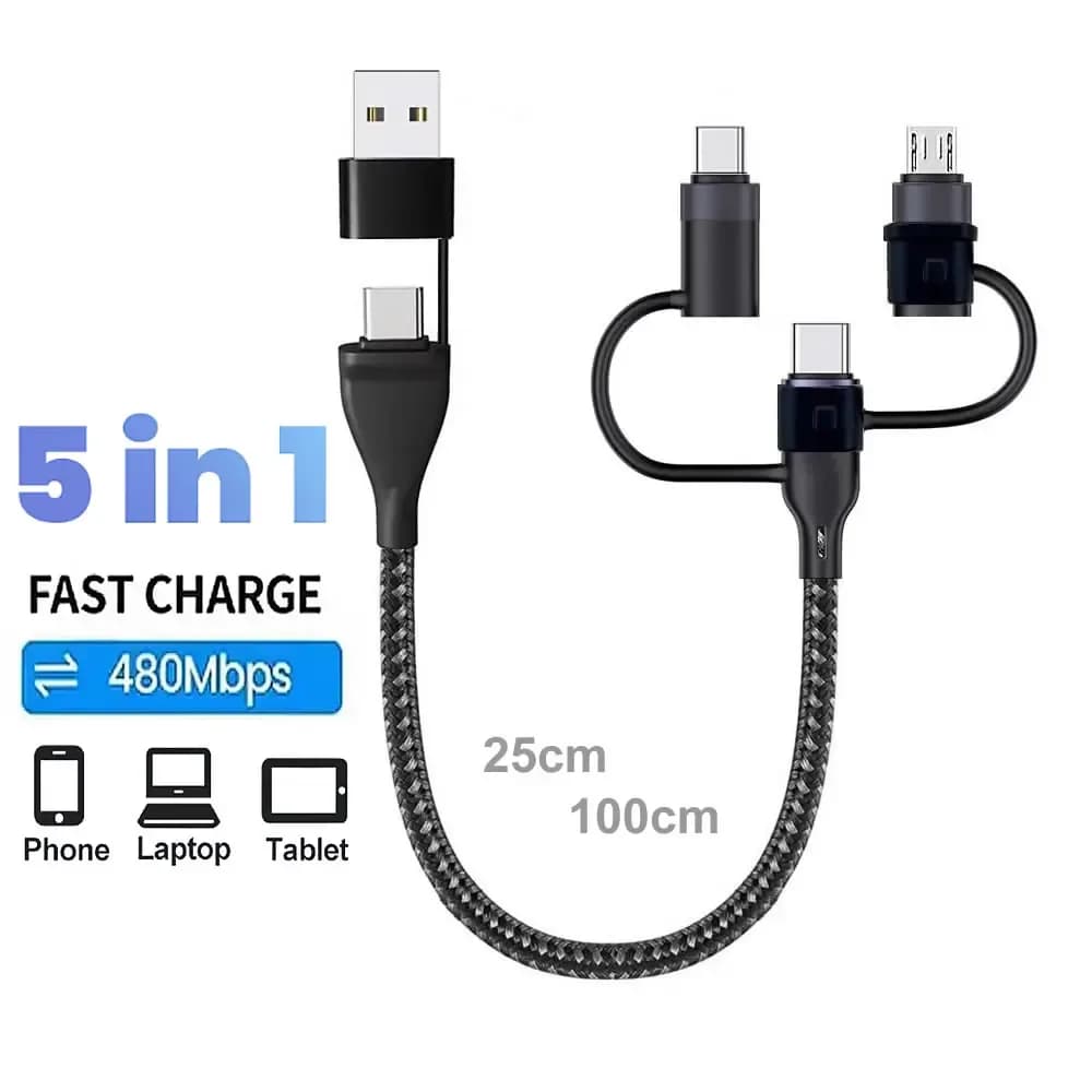 PD 65W 4 5 en 1 USB C câble de charge multi-faixes cordon de données de synchronisation tressé en Nylon USB A/C à Type C/Micro pour iPhone Samsung MacBook