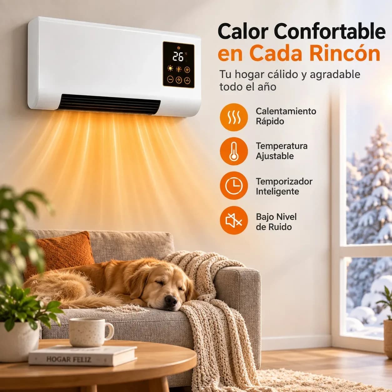 Radiateur électrique mural de 2000 W avec télécommande et minuterie de 8 heures, chauffage rapide avec écran LED et modes de ventilation et de chauffage pour la maison et le bureau, dimensions : 55 x 28 x 11 cm.