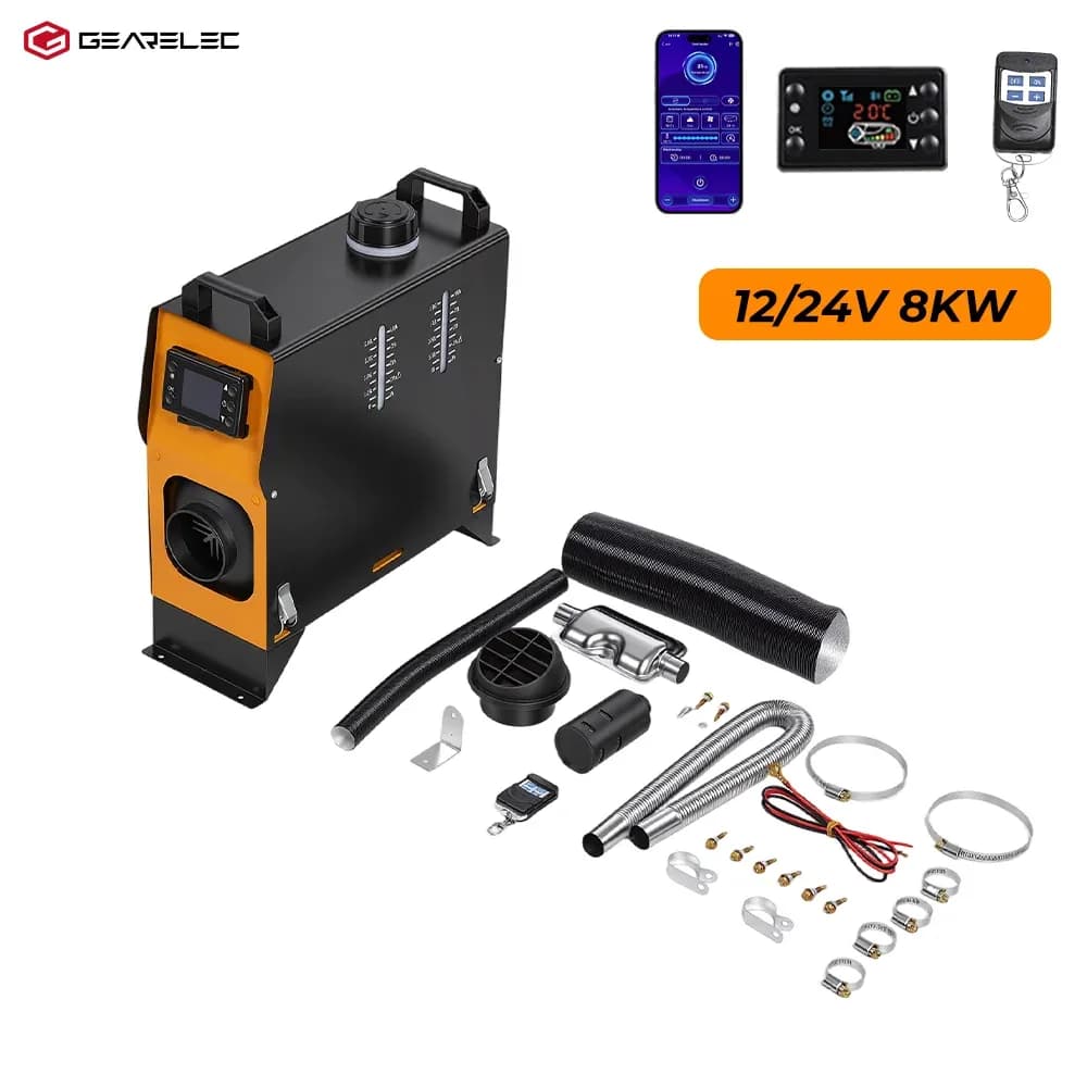 Chauffage au diesel tout-en-un GEARELEC 8KW 12V/24V avec écran LCD, télécommande et contrôle par application, portable, pour voiture, camion, camping-car, fourgonnette, garage, chauffage hivernal