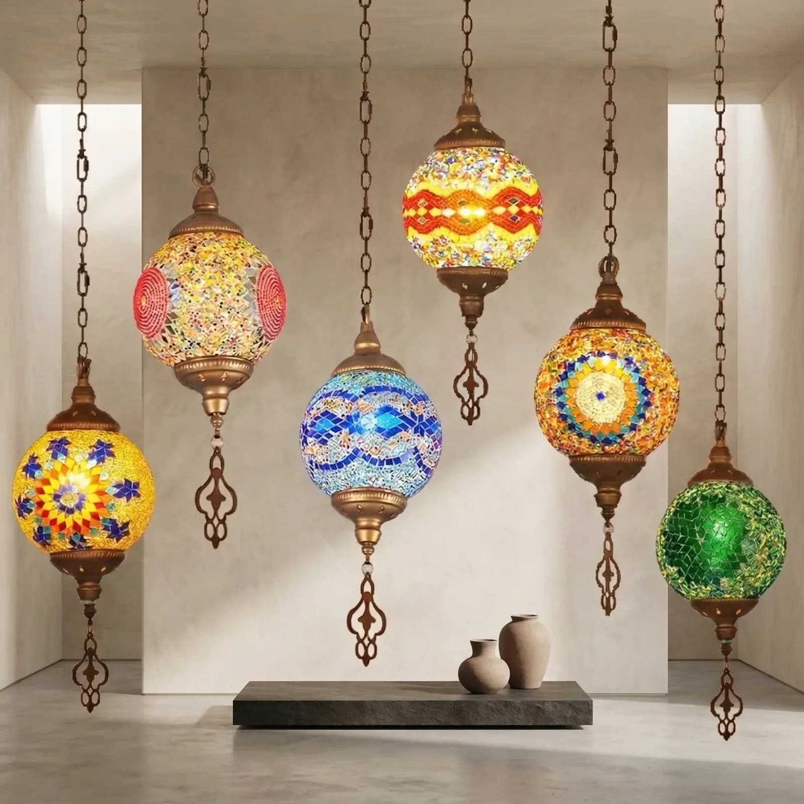 Lampe suspendue décorative artisanale marocaine turque bohème en mosaïque de verre coloré pour chambre, restaurant, café, bar