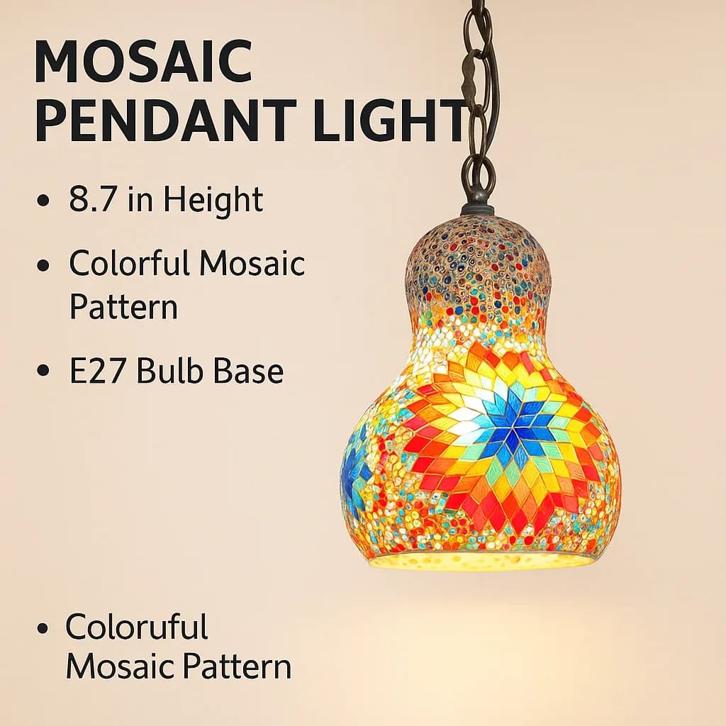 Lustre en verre mosaïque marocaine – Lustre de levage fait à la main pour salon, bureau, salle à manger (connecteur d'ampoule E27)