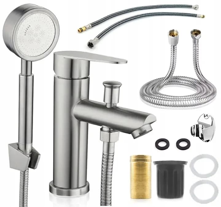 Mitigeur monotrou sur baignoire satiné W2072, avec douchette et inverseur