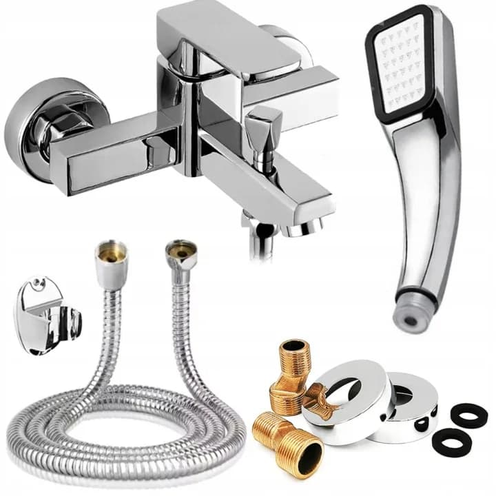 Mitigeur baignoire-douche mural chrome W2074 Cubic avec douchette et flexible