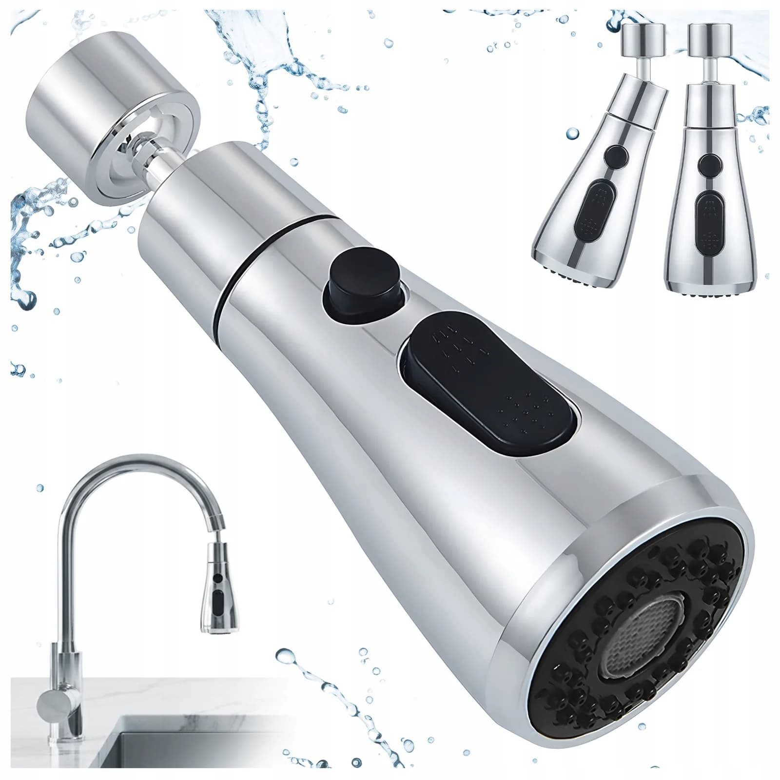 Rallonge de robinet avec aérateur 2 modes 360° PERL-2 chromé