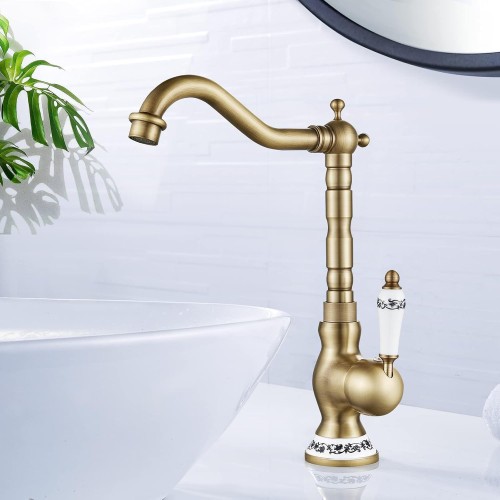 Robinet de Lavabo Rétro, Robinet Salle Bain en Laiton Bronzé, Haut Mitigeur Lavabo bec Pivotant à 360° Robinet de Lavabo Rétro, Robinet Salle Bain en Laiton Bronzé, Haut Mitigeur Lavabo bec Pivotant à 360°