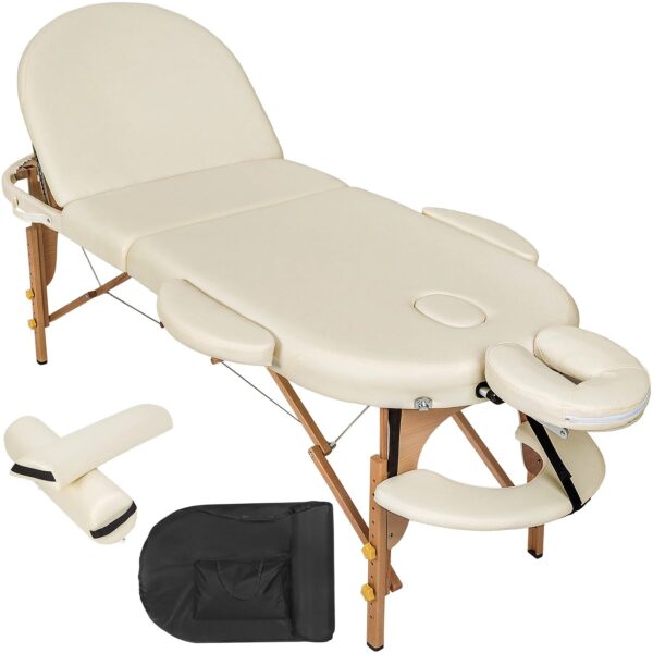 Table de massage ovale 3 zones avec rembourrage de 5cm et châssis en bois et rouleaux