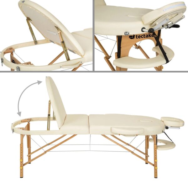 Table de massage ovale 3 zones avec rembourrage de 5cm et châssis en bois et rouleaux