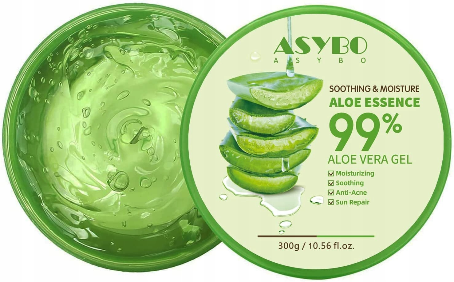 ASYBO 300 ML Gel d'Aloe Vera Naturel -Crème Soin Visage Corps Cheveux, hydratant
