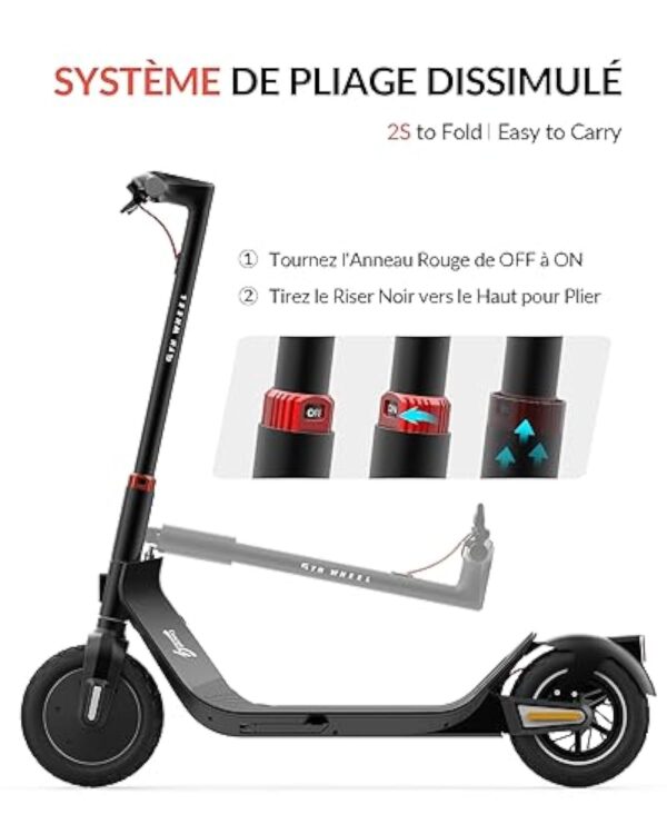 5TH WHEEL G1PRO Trottinette Électrique, Trottinette Electrique Adulte Autonomie 40km,10'' Pneu, Système de Pliage Caché, Moteur 500W, Max 120kg, APP Control, Scooter Électrique Voyage Portatif – Image 5