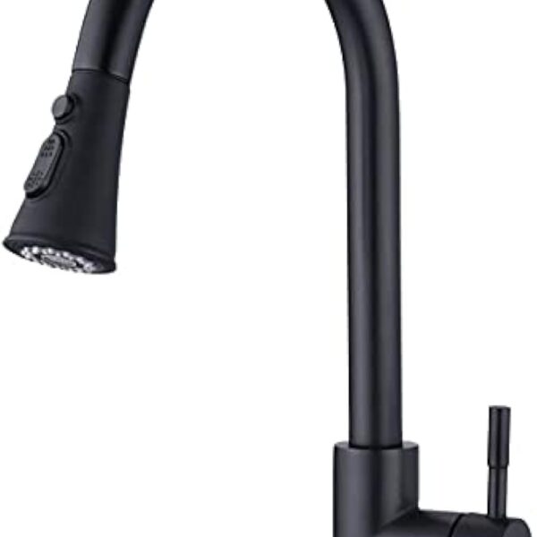 AILRINNI Robinet de Cuisine - Robinet d'Évier à Arc Élevé avec Douchette Extensible Rotatif à 360°, 3 Modes de Pulvérisation Mitigeur Cuisine (Noir)