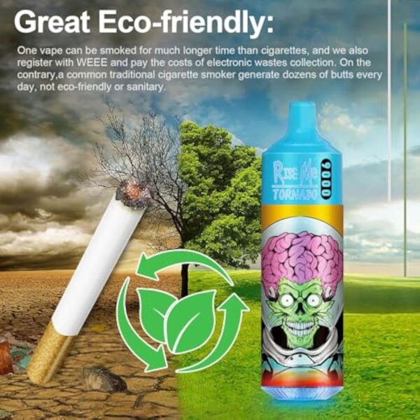 AUPO Vape jetable 9000 bouffées 650mAh E Cigarette Vape Arômes Fruits Puff Cigarettes électroniques rechargeables E-liquide 0mg nicotine (Pastèque -1pc) – Image 7