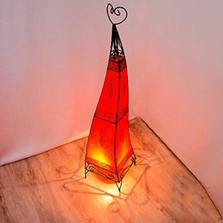 Alia 320339 Lampadaire oriental avec armature en métal et abat-jour en cuir Rouge 100 % fait main 100 % fait main