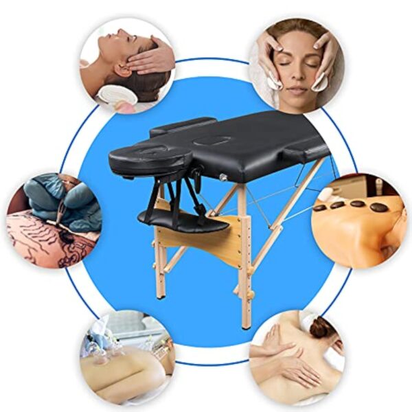 Alightup Table de Massage Pliante Professionnel en Bois, Lit Cosmétique 2 Sections Massage Portable Ergonomique, Noir – Image 3