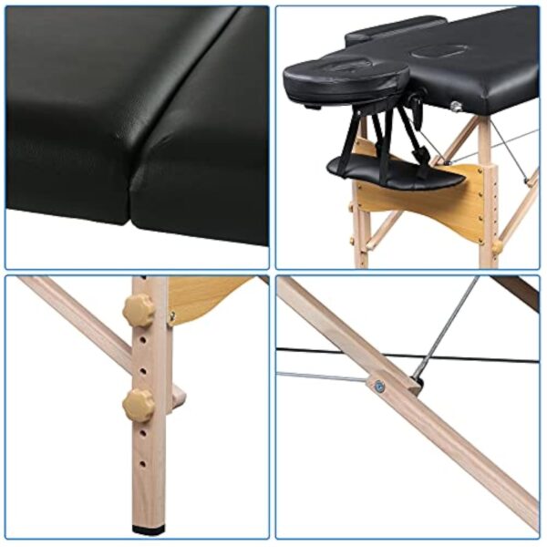 Alightup Table de Massage Pliante Professionnel en Bois, Lit Cosmétique 2 Sections Massage Portable Ergonomique, Noir – Image 4
