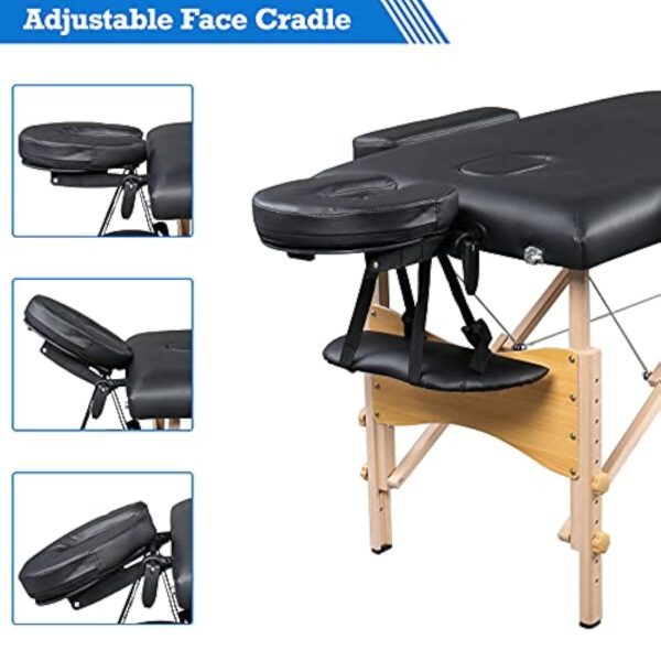 Alightup Table de Massage Pliante Professionnel en Bois, Lit Cosmétique 2 Sections Massage Portable Ergonomique, Noir – Image 5