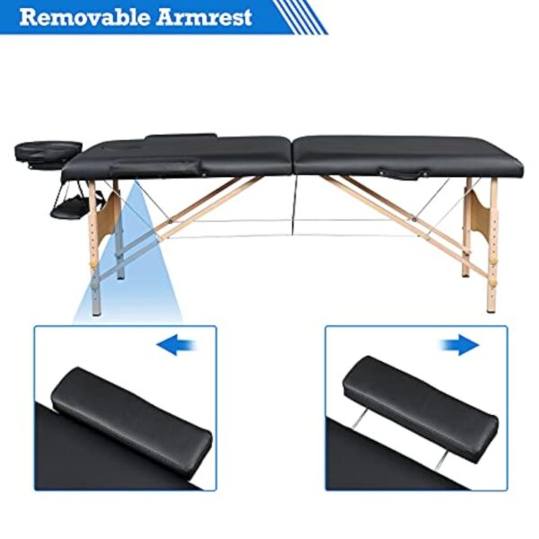 Alightup Table de Massage Pliante Professionnel en Bois, Lit Cosmétique 2 Sections Massage Portable Ergonomique, Noir – Image 6