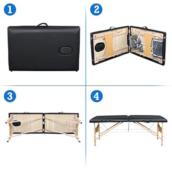 Alightup Table de Massage Pliante Professionnel en Bois, Lit Cosmétique 2 Sections Massage Portable Ergonomique, Noir – Image 8