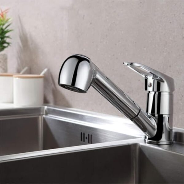 Auralum Robinet Cuisine avec Douchette Extractible 2 Jets Mitigeur Evier en Laiton Chromé Pivotant 360° Robinetterie Monotrou Eau Froide et Chaude