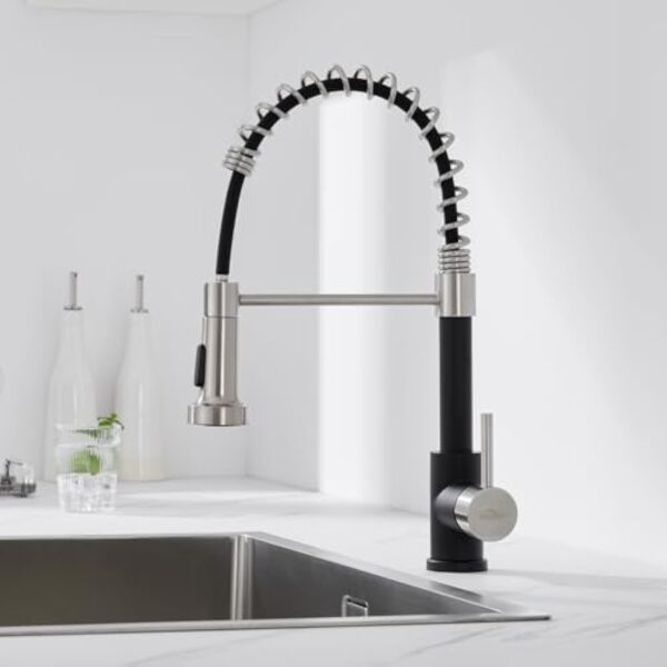 Auralum Robinet Cuisine Douchette Extractible avec 2 Modes de Pulvérisation, Mitigeur Cuisine Rotatif à 360°, Froid & Chaud Disponible, Robinetterie de Cuisine en Acier Inoxydable, Noir
