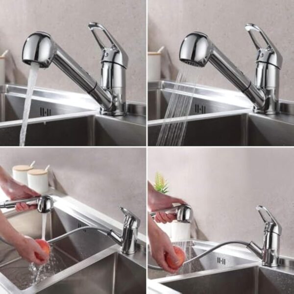 Auralum Robinet Cuisine avec Douchette Extractible 2 Jets Mitigeur Evier en Laiton Chromé Pivotant 360° Robinetterie Monotrou Eau Froide et Chaude – Image 3