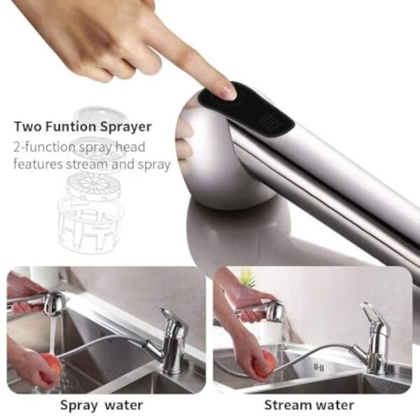 Auralum Robinet Cuisine avec Douchette Extractible 2 Jets Mitigeur Evier en Laiton Chromé Pivotant 360° Robinetterie Monotrou Eau Froide et Chaude – Image 4