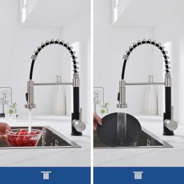 Auralum Robinet Cuisine Douchette Extractible avec 2 Modes de Pulvérisation, Mitigeur Cuisine Rotatif à 360°, Froid & Chaud Disponible, Robinetterie de Cuisine en Acier Inoxydable, Noir – Image 4