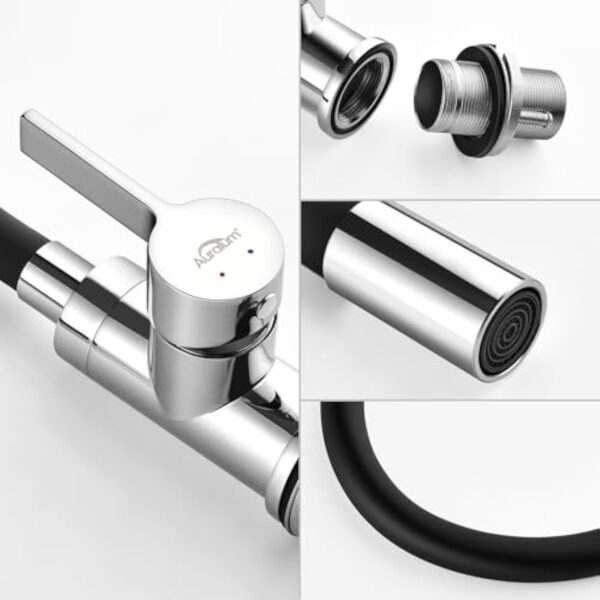 Auralum Robinet de Cuisine Flexible Bec Haut Orientable Librement Mitigeur Évier Flexible Laiton Chromé et Noir Robinet Evier Monotrou à Eau Chaude et Froide – Image 5