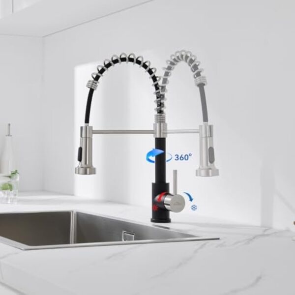 Auralum Robinet Cuisine Douchette Extractible avec 2 Modes de Pulvérisation, Mitigeur Cuisine Rotatif à 360°, Froid & Chaud Disponible, Robinetterie de Cuisine en Acier Inoxydable, Noir – Image 5