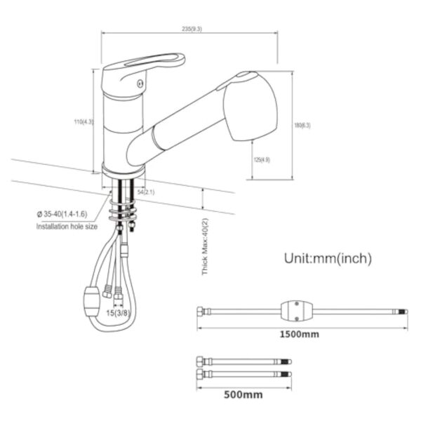 Auralum Robinet Cuisine avec Douchette Extractible 2 Jets Mitigeur Evier en Laiton Chromé Pivotant 360° Robinetterie Monotrou Eau Froide et Chaude – Image 6