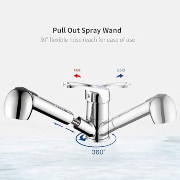 Auralum Robinet Cuisine avec Douchette Extractible 2 Jets Mitigeur Evier en Laiton Chromé Pivotant 360° Robinetterie Monotrou Eau Froide et Chaude – Image 7